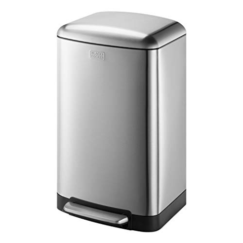 BLACK+DECKER BXBN0001GB 30 l Treteimer mit Absenkautomatik, Edelstahl, 61,5 x 35 x 34cm, Steingrau