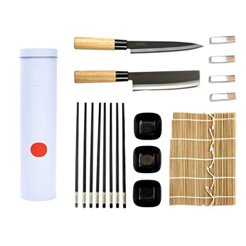 Homey’s Essentials Sushi-Set/Geschenkset NIPPON - 14-teilig – u.A. mit Sashimimesser und Hackmesser - Sushi-Matte und Sushi-Stäbchen für 4 Personen