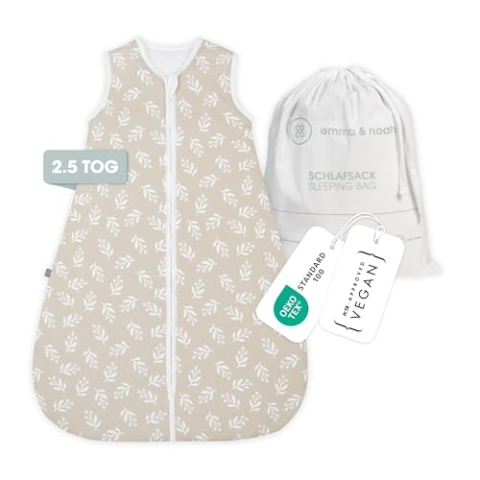 emma & noah Baby Schlafsack 2.5 TOG, Strampelsack für den Herbst und Winter in vielen Farben, Bio-Baumwolle, OEKO-TEX Zertifiziert, Schlafsack für Neugeborene (Floral Sand, 70 cm)