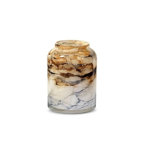 Terroso – Vase – Mundgeblasenes sandfarbenes Glas – Luxuriöses Erscheinungsbild, Stilvoll & Elegant - 21 cm hoch - Marmoroptik – Blumenvase