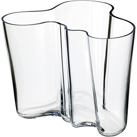 Iittala Alvar Aalto transparente Kristall-Glas-Vase in Wellenform, Maße: 16cm x 20,8cm, 1007041