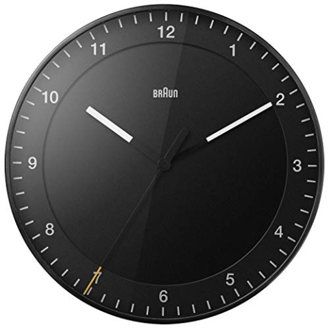 Braun Quarzwanduhr in der Farbe schwarz mit leisem Uhrwerk, Klassische Wanduhr mit einem Durchmesser von 33cm, BC17B