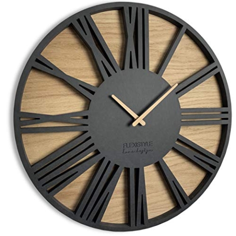 FLEXISTYLE z213-2 Groß wanduhr ohne tickgeräusche Roman LOFT Schwarz 50cm, Wohnzimmer, Schlafzimmer, in EU hergestellt