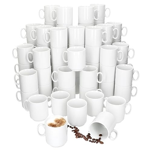 MamboCat Event 72er Set Kaffeebecher I 250 ml I weiße Porzellan-Becher mit Henkel 72 Personen I stapelbare Tassen für Heißgetränke wie Tee, Kakao, Latte Macchiato & Co I schickes Kaffee-Geschirr