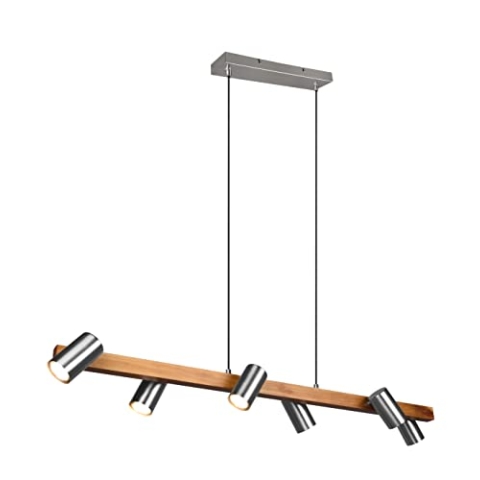 Trio Leuchten Pendelleuchte Marley 312490607, Metall Nickel matt, Holz, exkl. 6x GU10