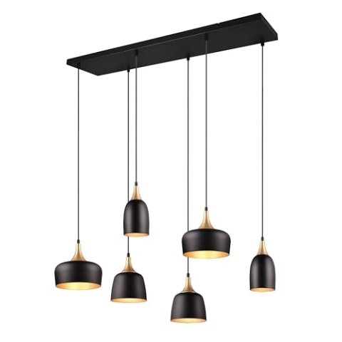 Trio Leuchten Pendelleuchte Chiraz 310500632, Metall Schwarz matt/goldfarbig, exkl. 6x E14