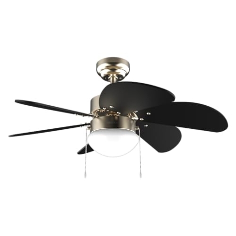 Cecotec Deckenventilator mit Licht EnergySilence Aero 365 Gold&Holz 50W, Durchmesser 36" (92cm), 3 Geschwindigkeiten, 6 umschaltbare Flügel, Winter-Sommer-Modus, einfach zu bedienen, Kettenschalter
