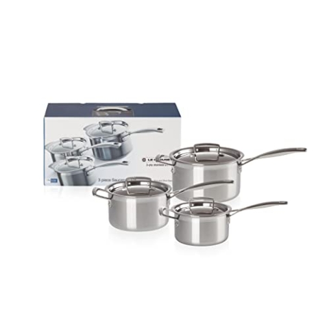 Le Creuset 3-teiliges Profitopfset aus 3-ply Edelstahl mit passenden Deckeln, 3-tlg., Ø 16/18/20 cm, Für alle Herdarten inkl. Induktion geeignet, Silber, 96209000001000