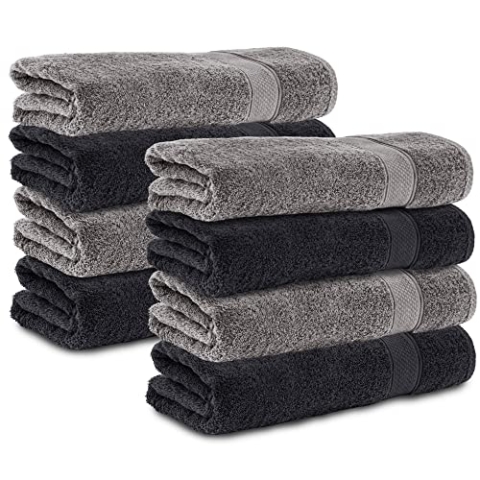 Komfortec 8er Handtücher 50x100 cm Set aus 100% Baumwolle, Frottee, Weich, Anthrazit Grau/Schwarz