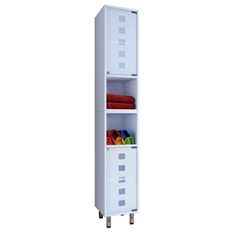 VCM Holz Badezimmerschrank | Badmöbel mit eleganter Mattglastür | Maße ca. H. 180 x B. 30 x T. 30 cm | Stand Badschrank | Hochschrank - Darola Weiß