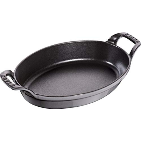 STAUB Ofenform/Servierplatte/Auflaufform, oval mit 2 Griffen, 24 cm, 1 L, Gusseisen, Für alle Herdarten inkl. Induktion & Backofen, stapelbar, Graphitgrau
