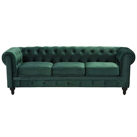 Beliani Klassisches Chesterfield Sofa Samtstoff Polstersofa 3-Sizter grün Chesterfield