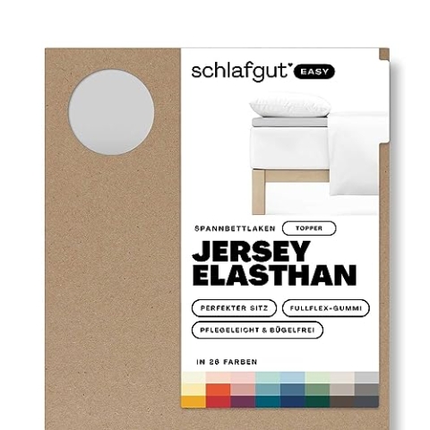 Schlafgut Easy Jersey Elasthan Topper Spannbettlaken 140x200 bis 160x220 Grey Light, Spannbetttuch aus superweicher Baumwolle mit Elasthan