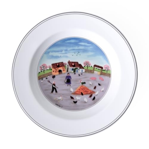Villeroy und Boch Design Naif Suppenteller "Hühnerhof", 21 cm, Premium Porzellan, Weiß/Bunt