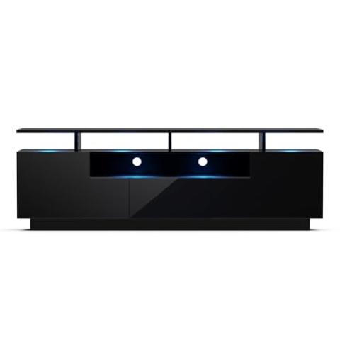 blumfeldt TV Board, Wohnzimmer Möbel für TV, 150 cm Fernsehschrank mit Color-LEDs, Großes TV-Lowboard, Niedrige TV-Schränke mit Stauraum, Schrank für Fernseher, TV-Schrank Modern, Schwarz