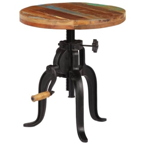 vidaXL Beistelltisch Höhenverstellbar Wohnzimmertisch Beistelltisch Kaffeetisch Sofatisch Holztisch Tisch 45x(45-62) cm Recyceltes Massivholz Gusseisen