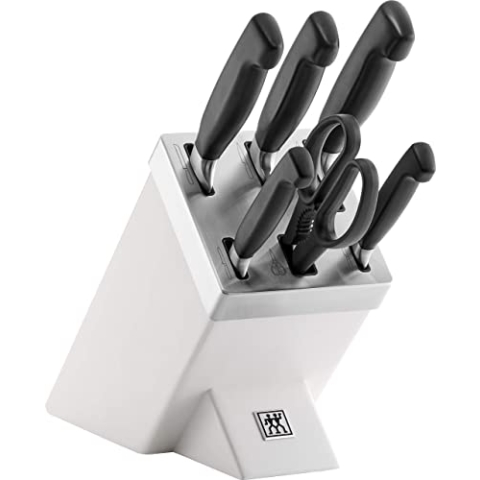 ZWILLING Vier Sterne Selbstschärfender Messerblock, 7-teilig, Messer und Schere aus rostfreiem Spezialstahl/Kunststoff-Griff, Weiß [Made in Germany]