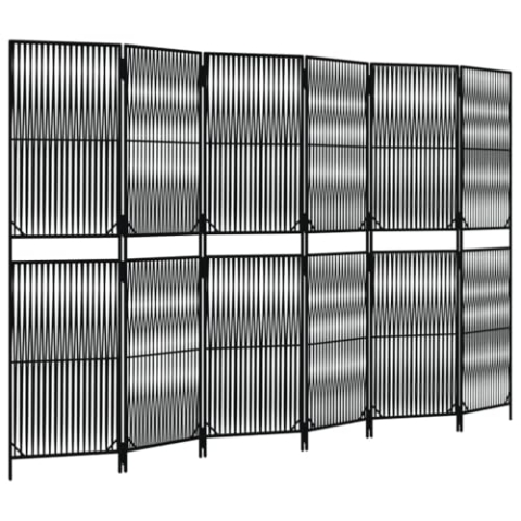 vidaXL Paravent 6-TLG., Raumteiler Linien-Webdesign Faltdesign, Trennwand Sichtschutz für Innen Außen, Spanische Wand Raumtrenner, Schwarz Poly Rattan