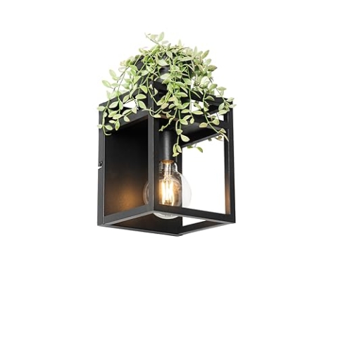 Qazqa - Industrie I Vintage I Smarte Wandleuchte schwarz mit Rack inkl. WiFi G95 - Cage Rack Dimmer I Dimmbar I Schlafzimmer - Stahl Quadratisch - LED geeignet E27