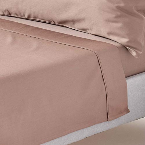 HOMESCAPES Bio-Bettlaken braun 230x255 cm, Satin-Betttuch ohne Gummizug, Haustuch aus 100% Bio-Baumwolle
