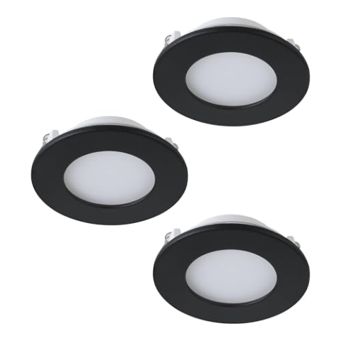 EGLO connect.z Smart-Home 3er-Set LED Bad-Einbaustrahler Fueva-Z, Ø 85 mm, ZigBee, App und Sprachsteuerung Alexa, warmweiß-kaltweiß, dimmbar, 3 Metall Einbauspots schwarz, IP44