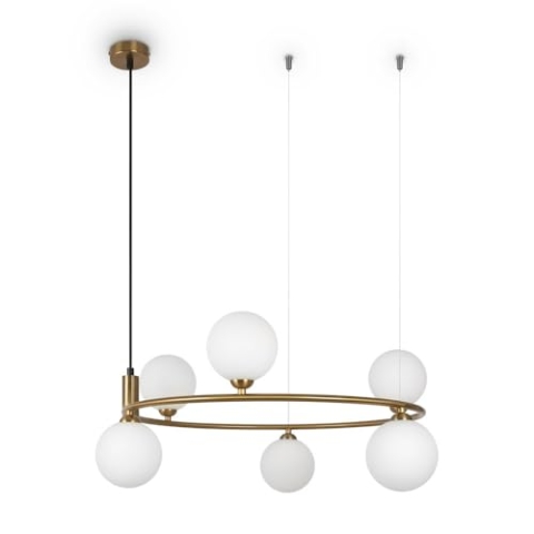 Kronleuchter Ring Hängeleuchte - Modern Art Deco - Brass Metall - Glasschirme in Weiß - IP20 - AC 220-240V - G9x6 exkl. - Stilvolle Beleuchtung für Wohnzimmer, Küche, Schlafzimmer, Lobby