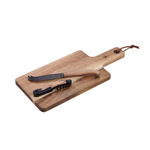 LAGUIOLE - LAGUIOLE Brettchen Käseverkostung Korkenzieher Weinflaschenöffner Sommelier Klappmesser Multifunktionsmesser, Akazienholz, 23cm