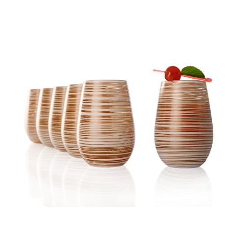 Stölzle Lausitz Gläser TWISTER 465 ml Weiß-Bronze I Trinkgläser 6er Set I Gläser-Set spülmaschinenfest I hohe Stoßfestigkeit I Universalgläser als Wassergläser Saftgläser Longdrinkgläser