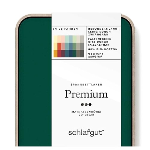 Schlafgut Premium Spannbettlaken 90x190cm bis 100x220cm Green Deep, Spannbetttuch aus weicher Biobaumwolle