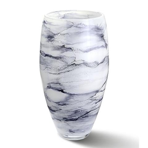 Terroso – Vase – Mundgeblasenes arktisches Glas – Luxuriöses Erscheinungsbild, Stilvoll & Elegant - 38 cm hoch - Marmoroptik – Blumenvase