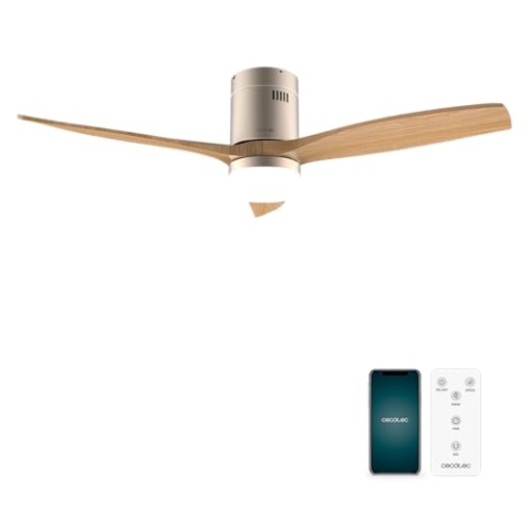 Cecotec - Deckenventilatoren mit Licht EnergySilence Aero 5600 Aqua WhiteDarkWood Connected, 132 cm, 40 W, LED 20W, 3 Flügel, 6 Geschwindigkeiten, Timer, Winter/Sommer, Wi-Fi, Weiß, Schwarz-Baun