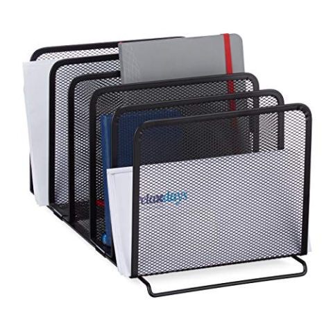 Relaxdays 4 x Katalogsammler, freistehender Magazinhalter aus Metall, 5 Fächer, Mesh Design, HBT: 18,5 x 20,5 x 37,5 cm, schwarz
