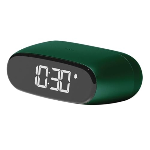Lexon Minu Mini-Wecker, kompakt, mit VA-LCD-Display, Touchscreen-Bedienung, Snooze-Funktion und Hintergrundbeleuchtung, wiederaufladbarer Akku, Aluminium-Finish – Dunkelgrün