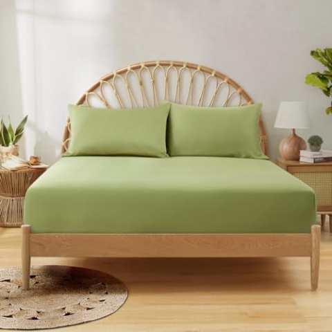 BambusChef® Premium Bambus Spannbettlaken - Soft Green - 140x200x35 cm - für Doppelbett - 100% Bio-Bambus - Antibakteriell - Hypoallergen - Seidenweich - Thermoregulierend