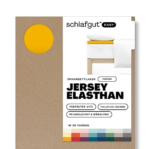 Schlafgut Easy Jersey Elasthan Topper Spannbettlaken 180x200 bis 200x220 Yellow Deep, Spannbetttuch aus superweicher Baumwolle mit Elasthan
