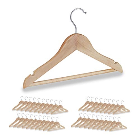 Relaxdays 60 x Kinder Kleiderbügel im Set, Hosenstange, Hemd, 360 Grad drehbar, Mädchen, Jungen, Baby Bügel, Holz, Natur