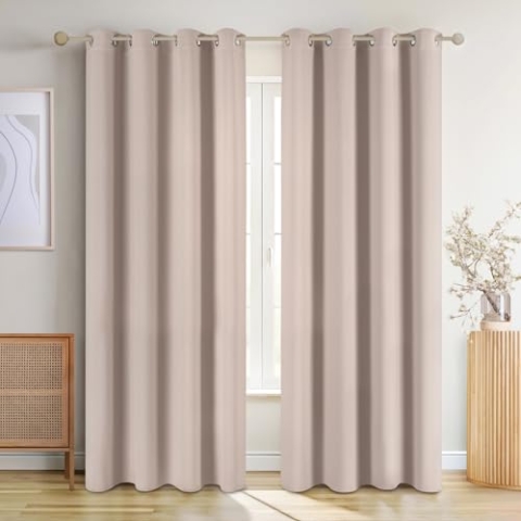 Blumtal Verdunklungsvorhänge 2er Set - Thermovorhang Hitzeschutz - Vorhang Blickdicht mit Ösen - Gardinenschals mit Schlaufen - Gardinen 265x140 cm-Gardienenschalset 2er - Verdunklungsgardine - Taupe