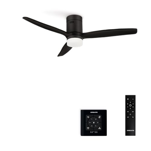 CREATE / WINDCALM/Deckenventilator mit Beleuchtung Schwarz mit Fernbedienung und Wandschalter / 40W, Leise, Ø132cm, ABS, 6 Geschwindigkeiten, Timer von 1 bis 4 Std., DC-Motor, Sommer-Winterbetrieb