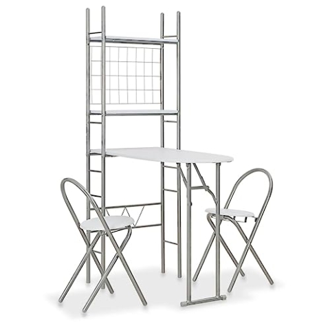 vidaXL Essgruppe mit Ablagefach Bartisch Tresentisch Küchentisch Bistrotisch Küchentheke Küchenbar Frühstückstheke Klappbar MDF Stahl Weiß