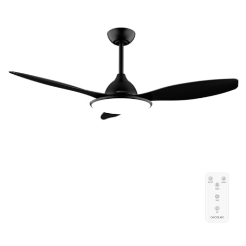 Cecotec - Deckenventilatoren mit Licht EnergySilence 4800 Light Black, 36 W, DC -Motor, Durchmesser 48 Zoll, 36W LED -Licht, Fernbedienung, Timer, 6 Geschwindigkeiten und 3 Klingen