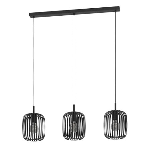 EGLO Hängelampe Romazzina, Esstisch Pendelleuchte 3-flammig, Esszimmerlampe aus Metall in Schwarz, Hängeleuchte mit E27 Fassung