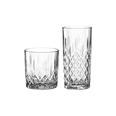 Leonardo Limited Edition Becherset, 12-teiliges Set, spülmaschinenfeste Wasser-Gläser, geradlinige Glas-Becher, Getränke-Set mit Karo-Muster, Saft-Gläser, Longdrinkgläser & Whiskygläser, 066759