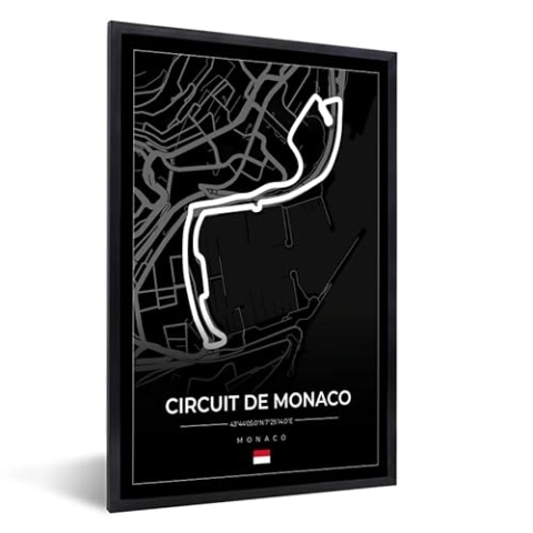 MuchoWow Poster Bilder Wanddeko Deko Wohnzimmer 40x60 cm Monaco - Formel 1 - Circuit de Monaco - Rennstrecke - Schwarz