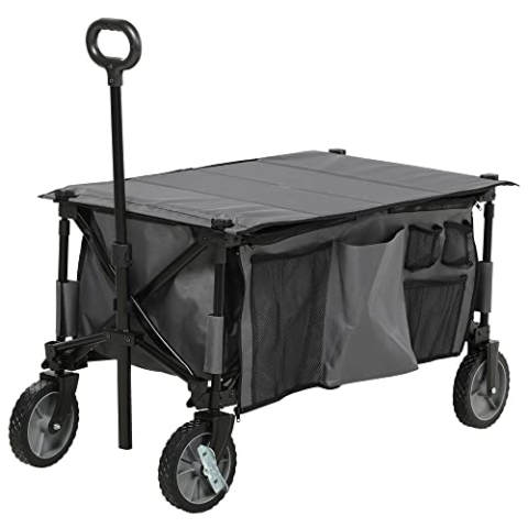 Outsunny Bollerwagen Faltbar, Handwagen mit Räder, Bremsen, Tragetasche, 125L Transportwagen bis 120kg belastbar, XXL Gerätewagen, Gartenwagen Gartenkarre für Strand Camping Einkaufen, Dunkelgrau