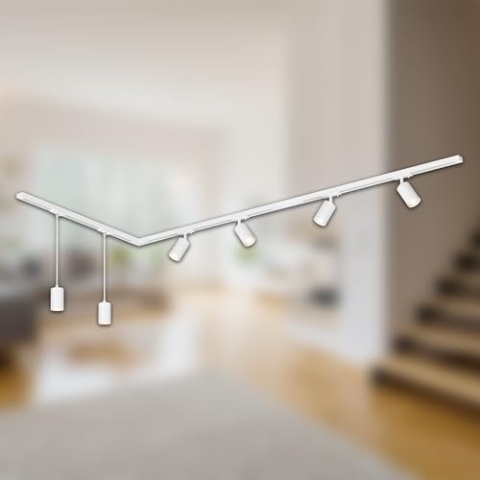 BRILONER - Schienensystem Rail Komplettset, 4x GU10 Spots schwenkbar, 2x GU10 Pendel, L-Form, Lichtschienensystem Decke, Strahler Schiene, Deckenlampe, Deckenleuchte, Spotlight, 2,25m, Weiß