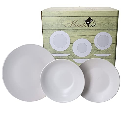 MamboCat White Biata 18-tlg. Teller-Set I Steingut-Geschirr matt-weiß für 6 Personen - zeitlos-elegantes Design I 6x Speiseteller 6x Kuchenteller 6x Suppenteller I Teller-Service 18 Teile