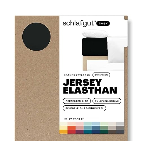 Schlafgut Easy Jersey Elasthan Boxspring Spannbettlaken 180x200 bis 200x220 Off-Black, Spannbetttuch aus superweicher Baumwolle mit Elasthan