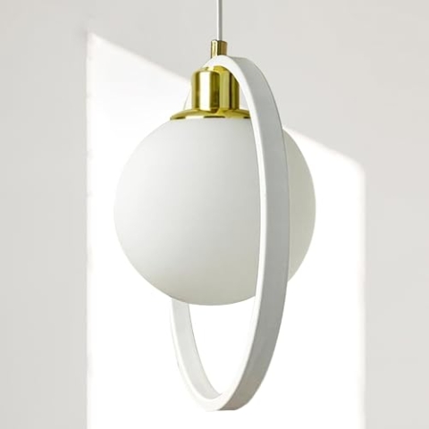 bamyum Newrey Hängelampe Weiß Glas Modern Pendelleuchte Metall Kronleuchter Lampe Wohnzimmer Schlafzimmer Esstisch Küchenlampe