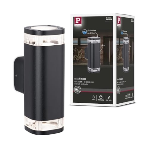 Paulmann 94719 Außenleuchte Wandleuchte Colum seewasserresistent IP44 80x112mm max. 20W 230V Anthrazit Aluminium Ohne Leuchtmittel GU10