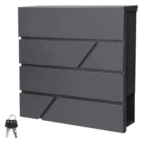 ECD Germany Briefkasten mit Zeitungsfach 37x11x37 cm aus Edelstahl pulverbeschichtet Anthrazit inkl. 2 Schlüssel, Montagematerial - Moderner Design Wandbriefkasten Postkasten Mailbox Zeitungsrolle